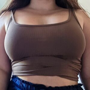 Brown Ribbed Cropped Tank (Size S)